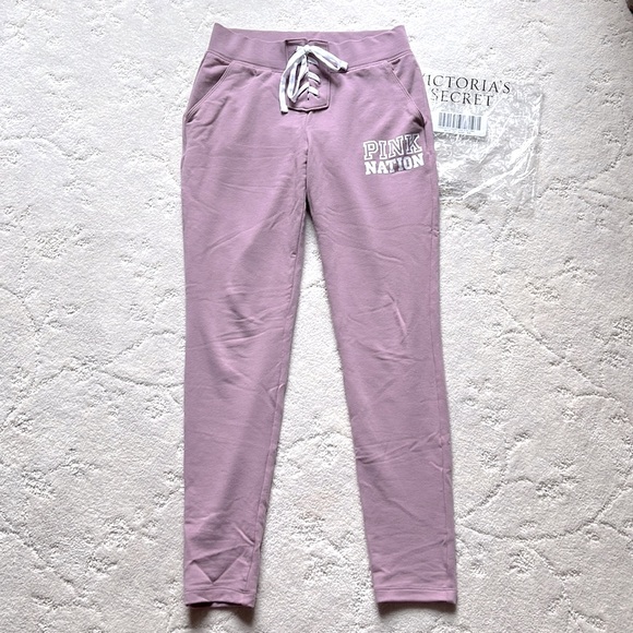VS Pink Nation PURPLE/Lilac Tie Up Dorm Skinny PANT Only, New in Package - Picture 3 of 4